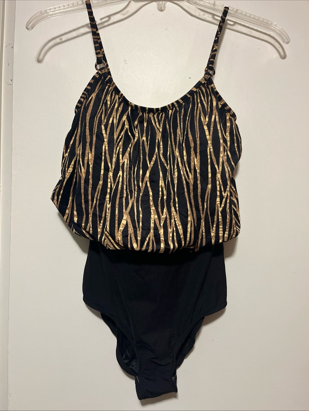 Sirena Signatures Black and Brown Blouson One-Piece Swimsuit